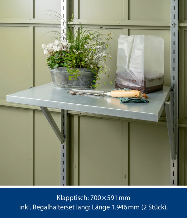 Hörmann Klapptisch-Set, Inkl. Regalhalter-Set Lang 2 Hörmann Klapptisch-Set, Inkl. Regalhalter-Set Lang – Bild 2
