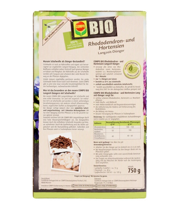 COMPO BIO Rhododendron Und Hortensien Langzeit-Dünger, 750 G 2 COMPO BIO Rhododendron Und Hortensien Langzeit-Dünger, 750 G – Bild 2